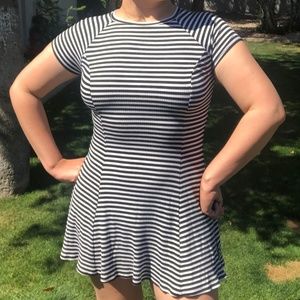 Black and white striped short sleeve skater dress